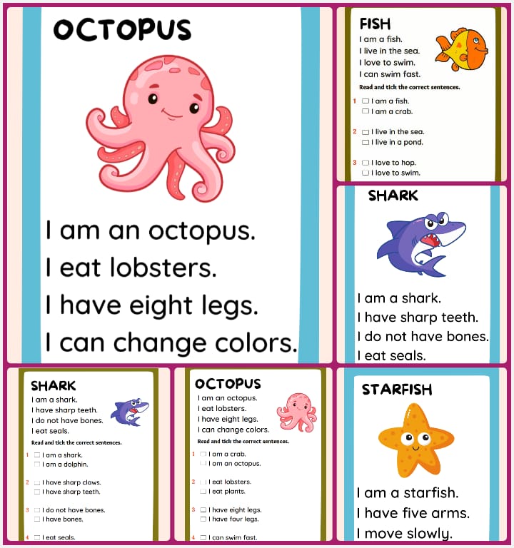 Sea animals name with description grade 1